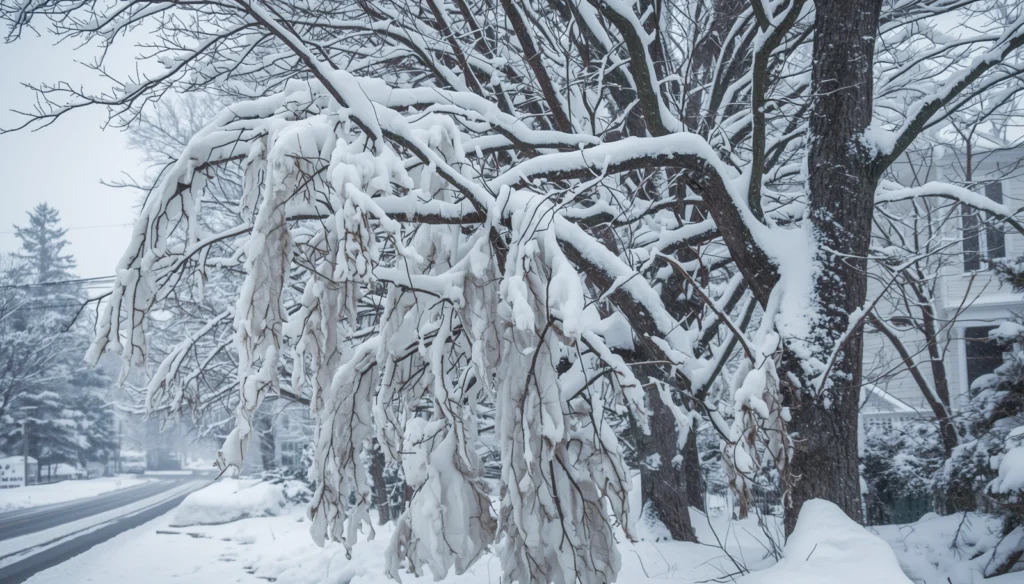 How Heavy Snow Damages Trees Near Rice Road in Boston NY